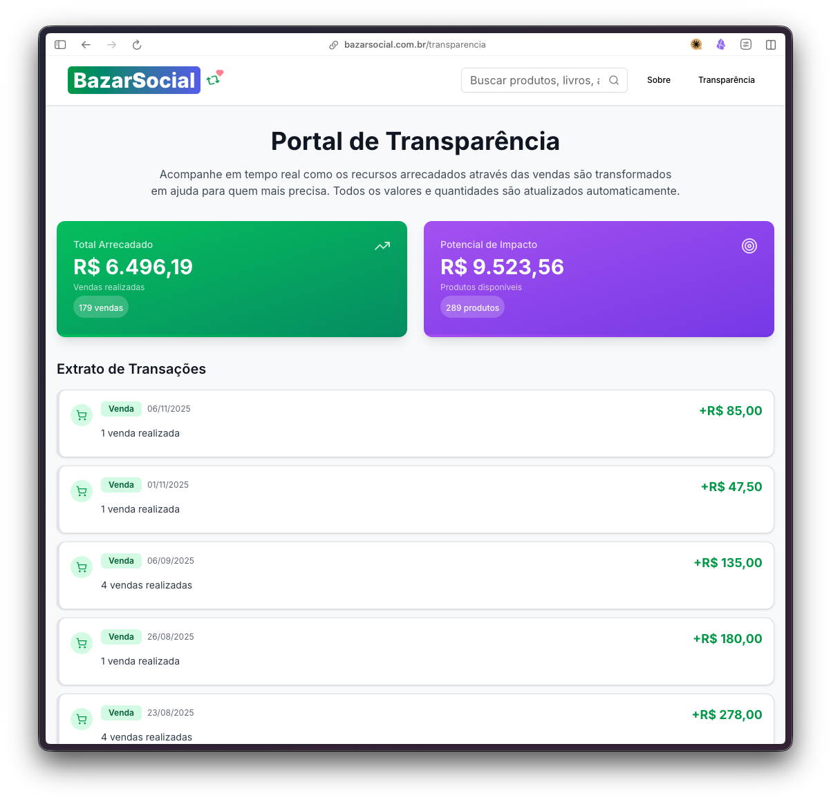 Portal de Transparência do Bazar Social