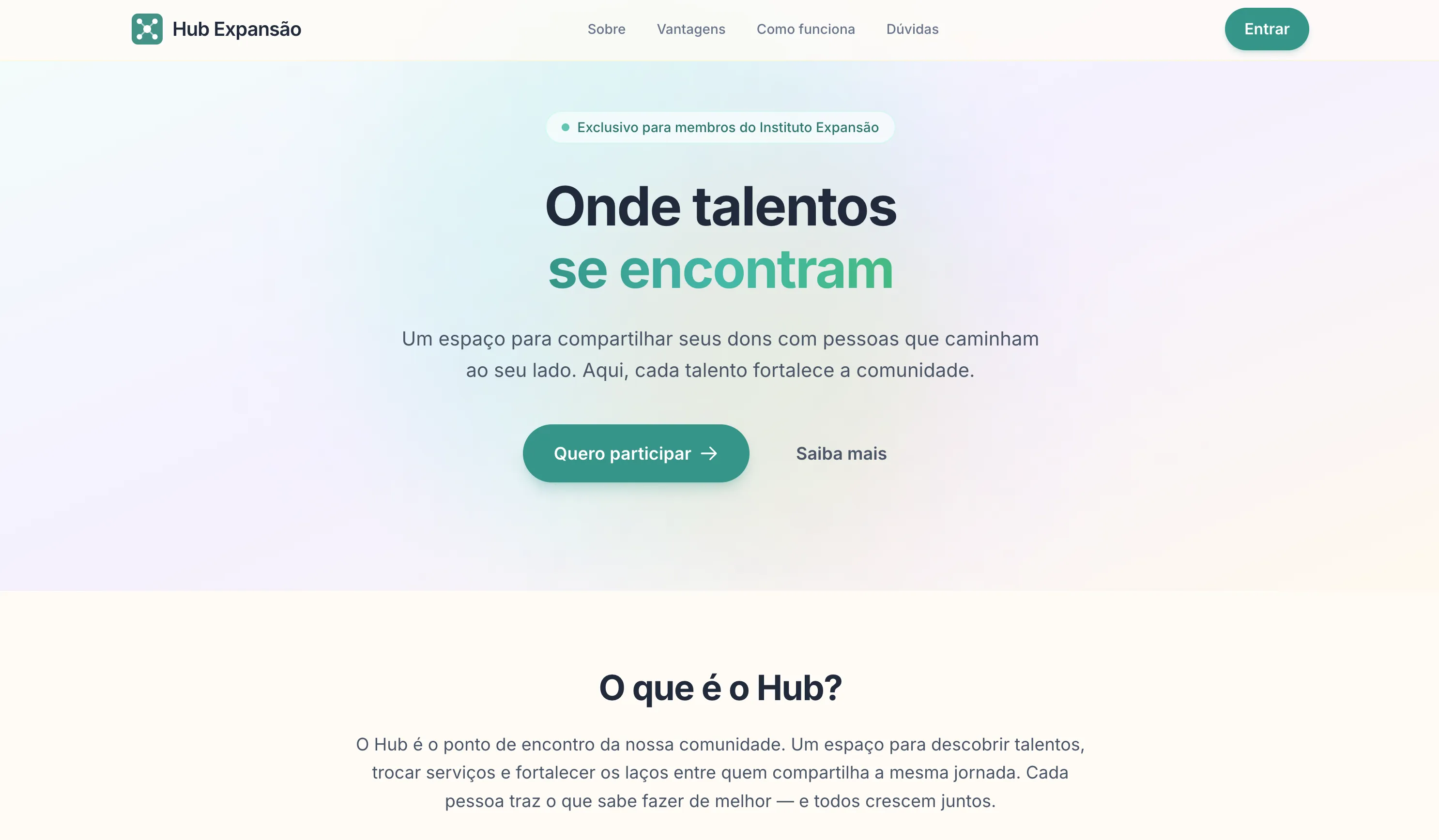 Landing page do Hub Expansão — plataforma de classificados para comunidades